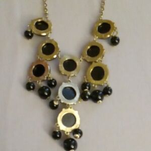 J. Crew Gold and Black Circular Necklace